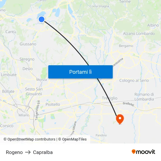 Rogeno to Capralba map