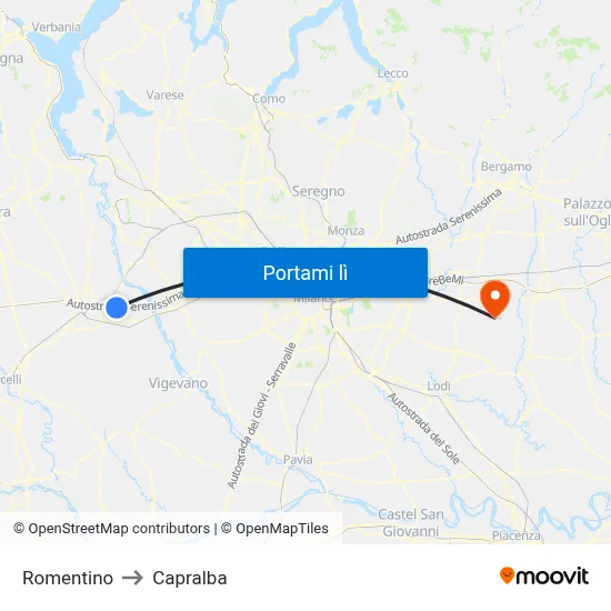 Romentino to Capralba map