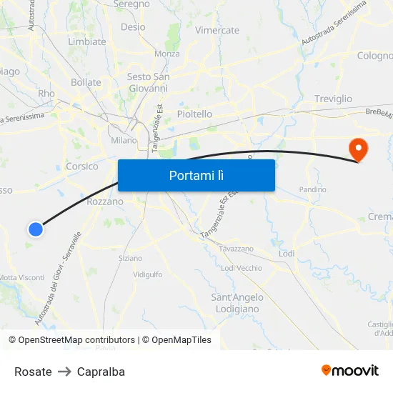 Rosate to Capralba map