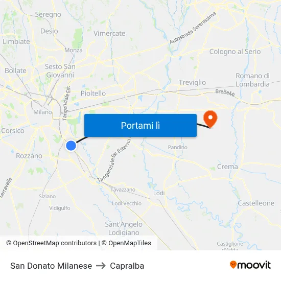 San Donato Milanese to Capralba map