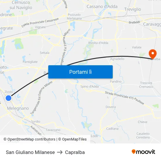 San Giuliano Milanese to Capralba map
