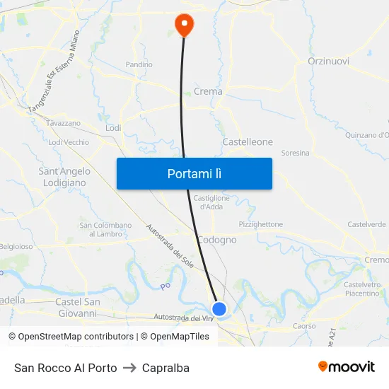 San Rocco Al Porto to Capralba map