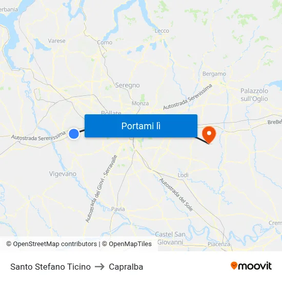 Santo Stefano Ticino to Capralba map