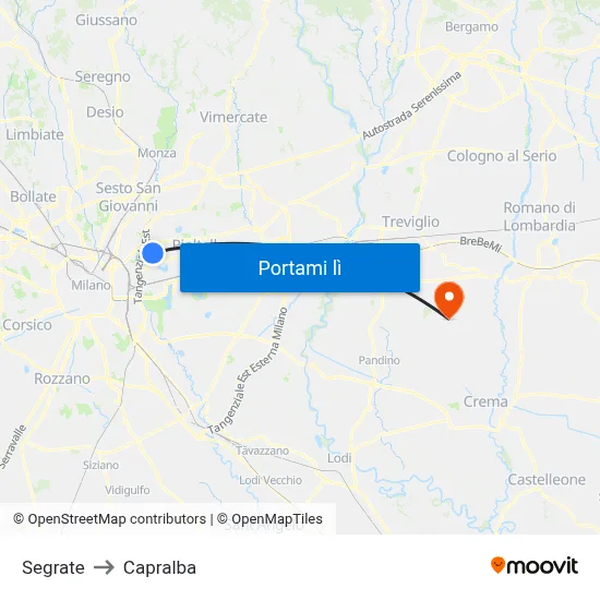 Segrate to Capralba map
