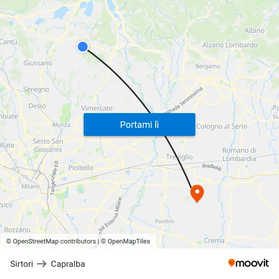 Sirtori to Capralba map