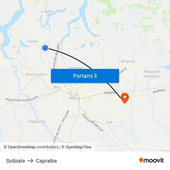 Solbiate to Capralba map