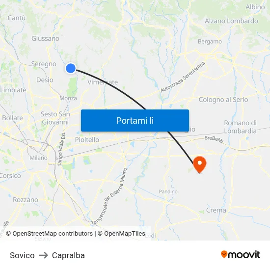 Sovico to Capralba map