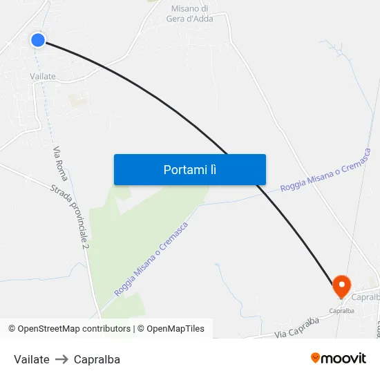 Vailate to Capralba map