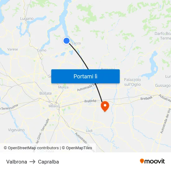 Valbrona to Capralba map