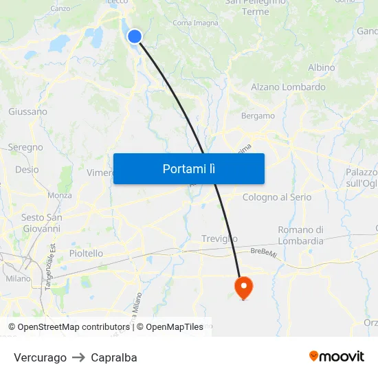 Vercurago to Capralba map