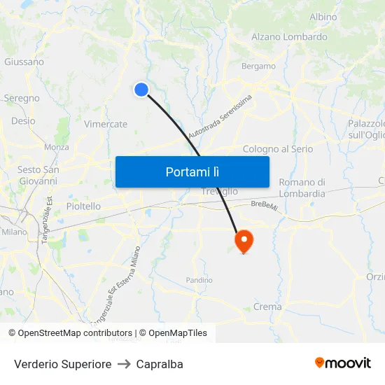 Verderio Superiore to Capralba map