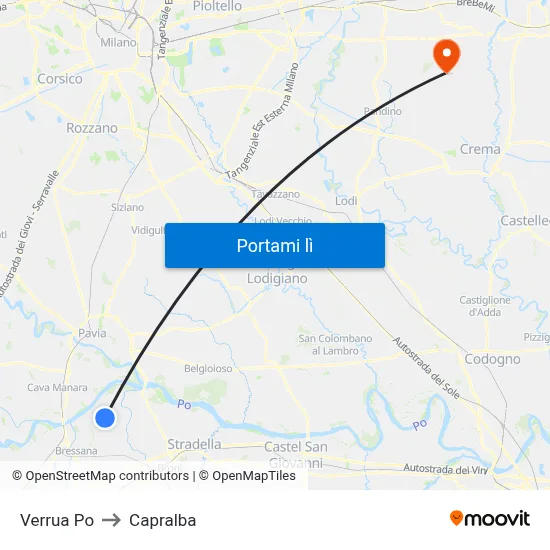Verrua Po to Capralba map