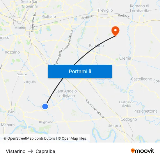 Vistarino to Capralba map