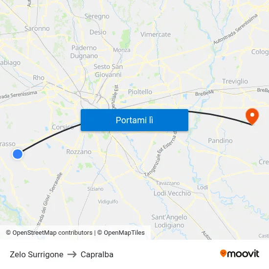Zelo Surrigone to Capralba map