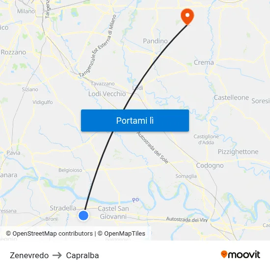 Zenevredo to Capralba map