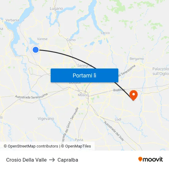 Crosio Della Valle to Capralba map