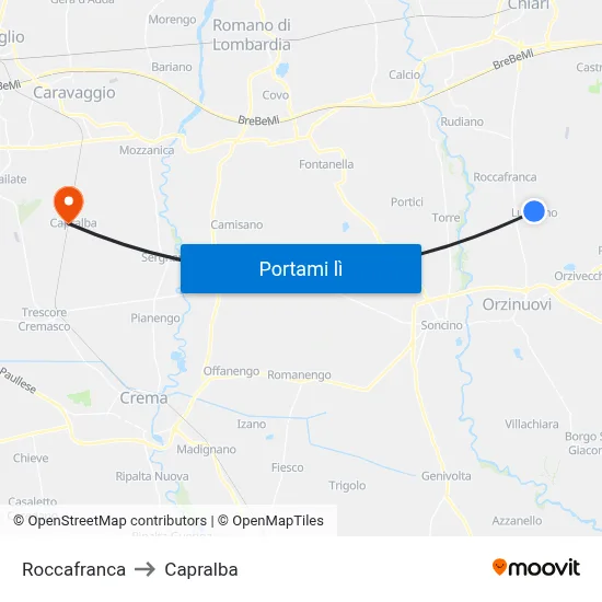 Roccafranca to Capralba map