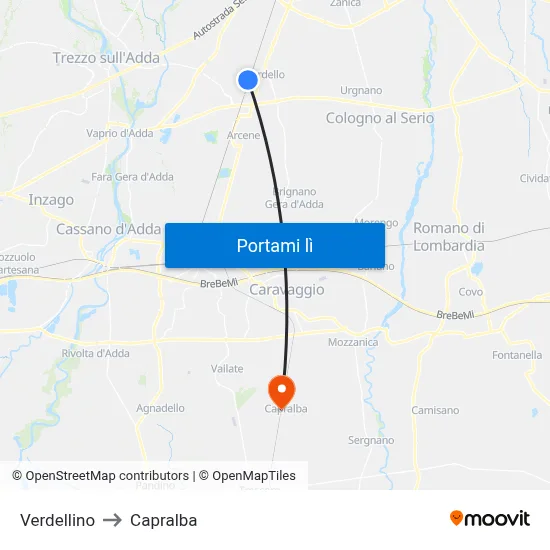 Verdellino to Capralba map