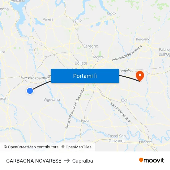 GARBAGNA NOVARESE to Capralba map