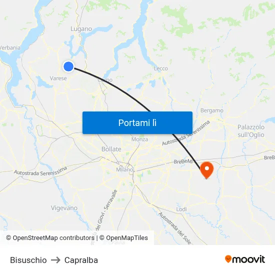 Bisuschio to Capralba map