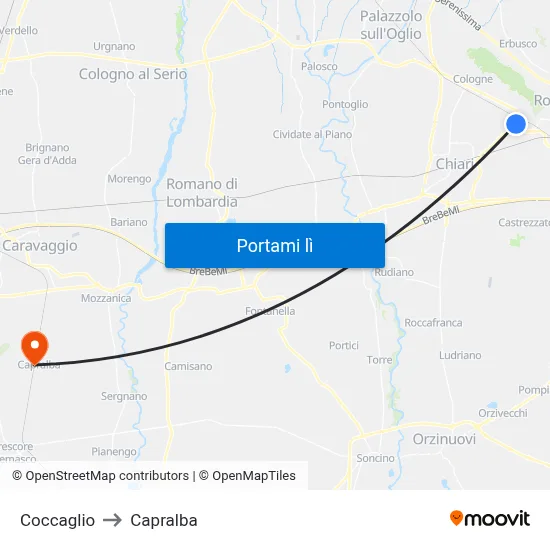 Coccaglio to Capralba map