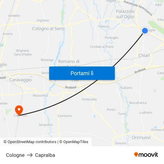 Cologne to Capralba map