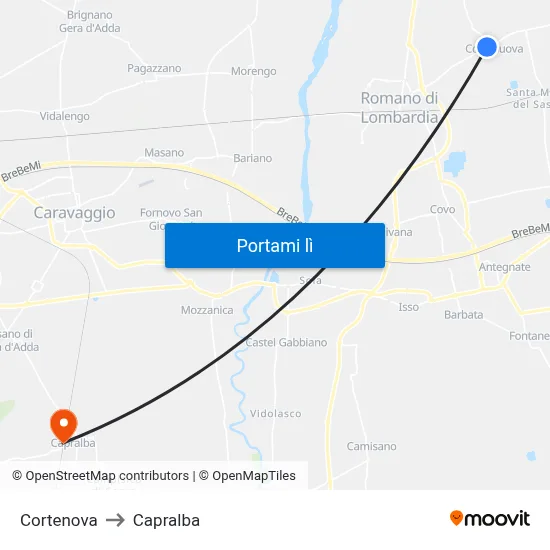 Cortenova to Capralba map
