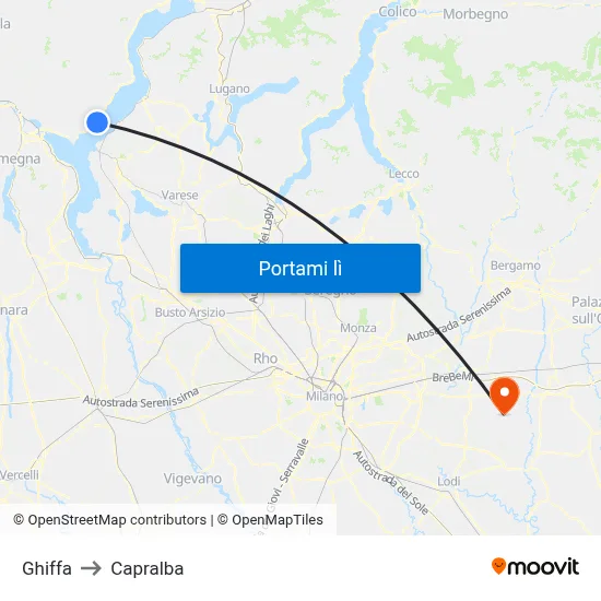 Ghiffa to Capralba map