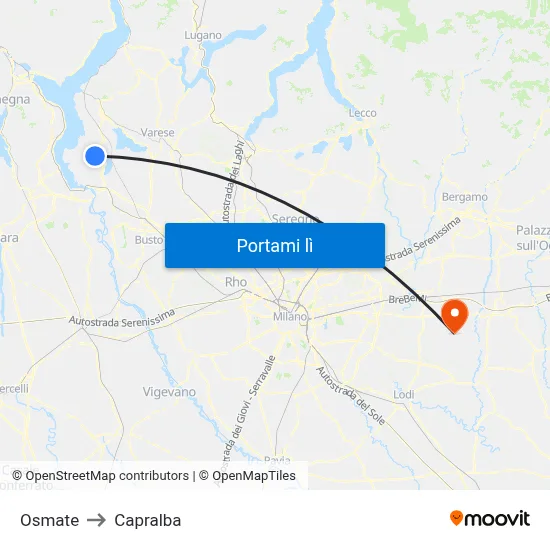 Osmate to Capralba map