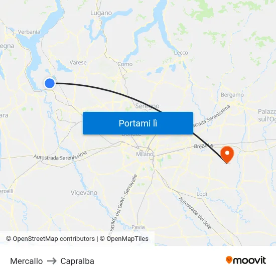Mercallo to Capralba map