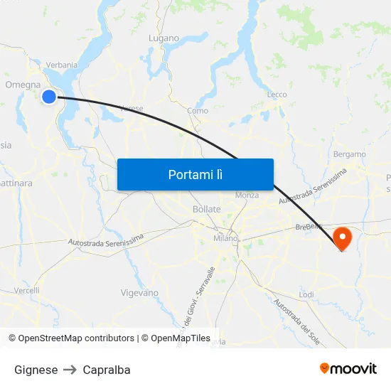 Gignese to Capralba map