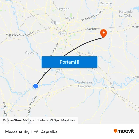 Mezzana Bigli to Capralba map