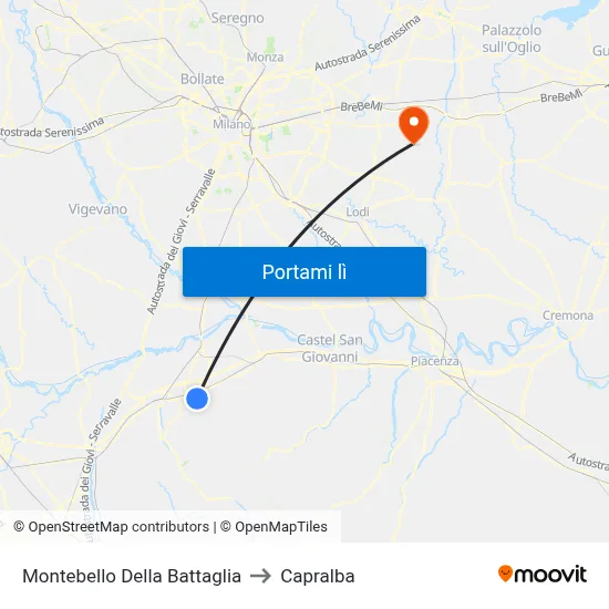 Montebello Della Battaglia to Capralba map