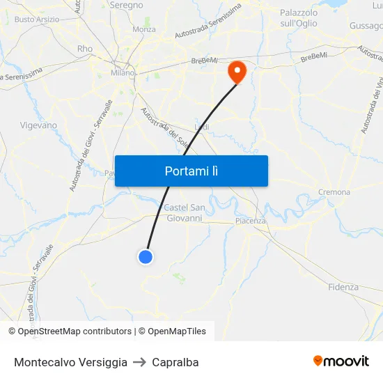 Montecalvo Versiggia to Capralba map