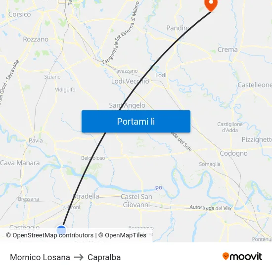Mornico Losana to Capralba map