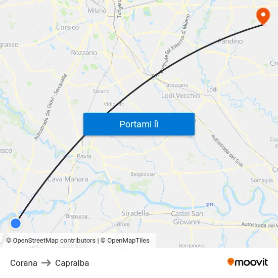 Corana to Capralba map