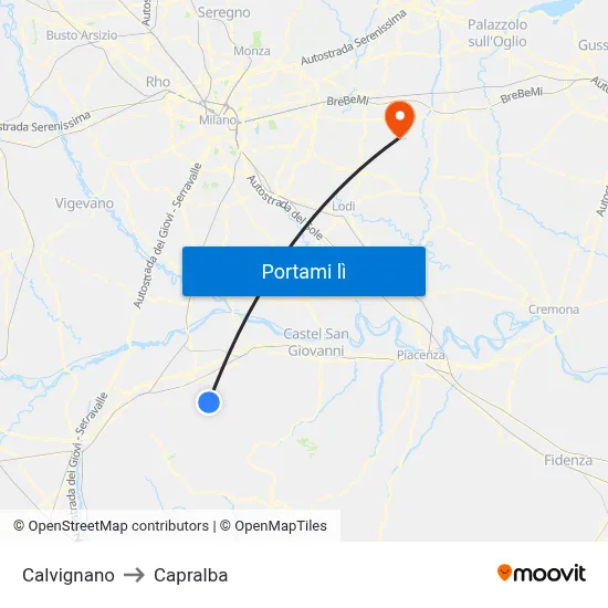 Calvignano to Capralba map