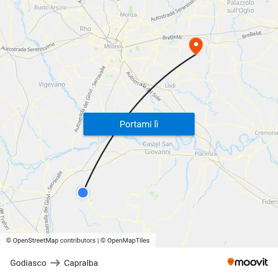 Godiasco to Capralba map