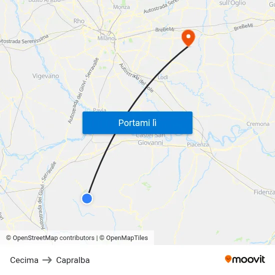 Cecima to Capralba map