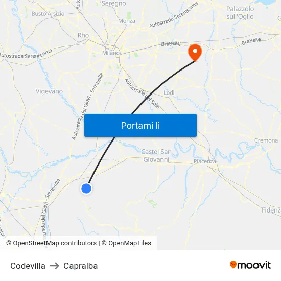 Codevilla to Capralba map