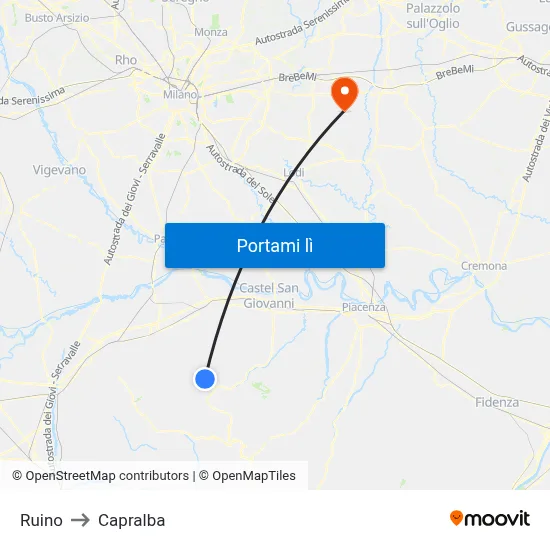 Ruino to Capralba map