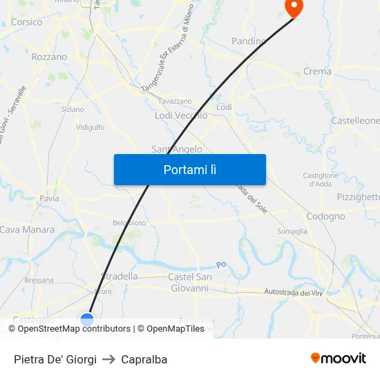 Pietra De' Giorgi to Capralba map