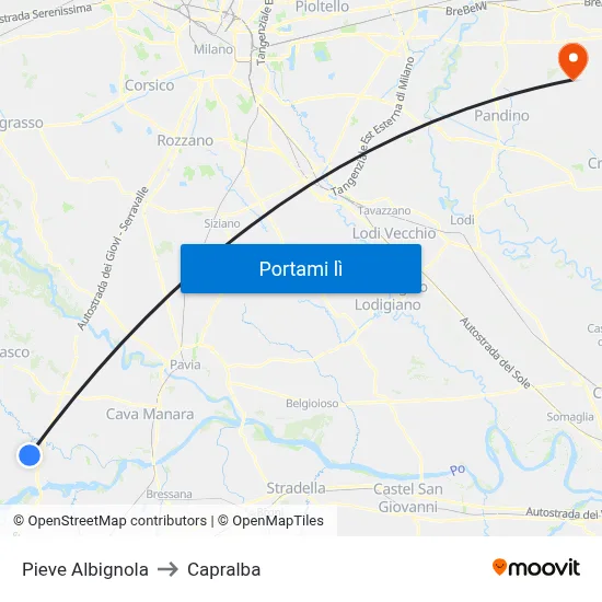 Pieve Albignola to Capralba map