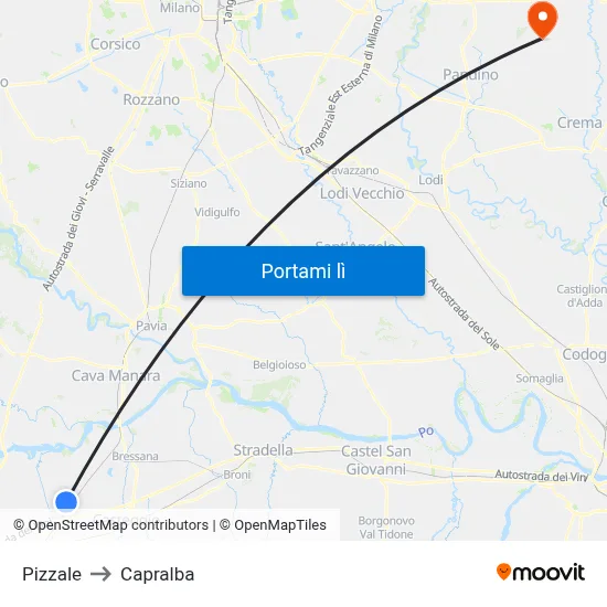 Pizzale to Capralba map