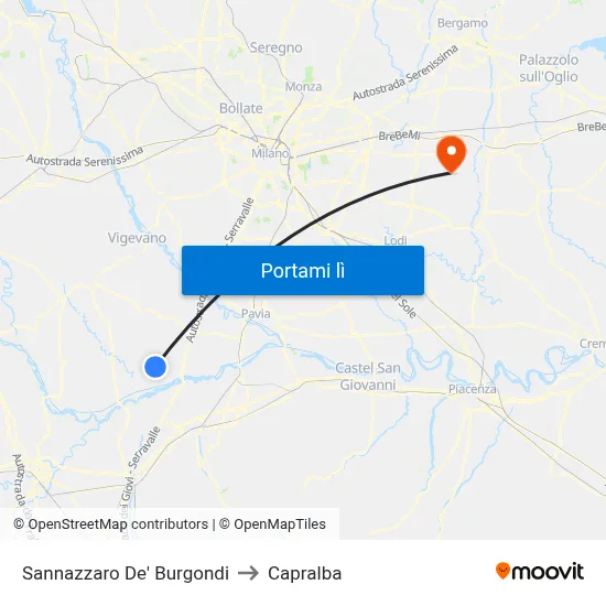 Sannazzaro De' Burgondi to Capralba map