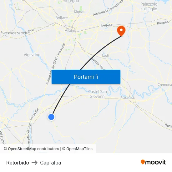 Retorbido to Capralba map