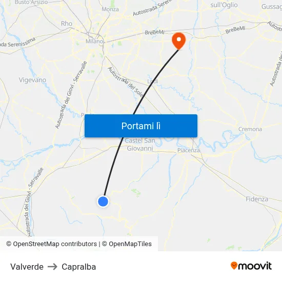 Valverde to Capralba map