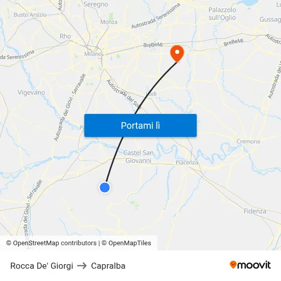 Rocca De' Giorgi to Capralba map