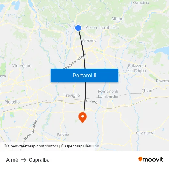 Almè to Capralba map