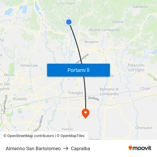 Almenno San Bartolomeo to Capralba map